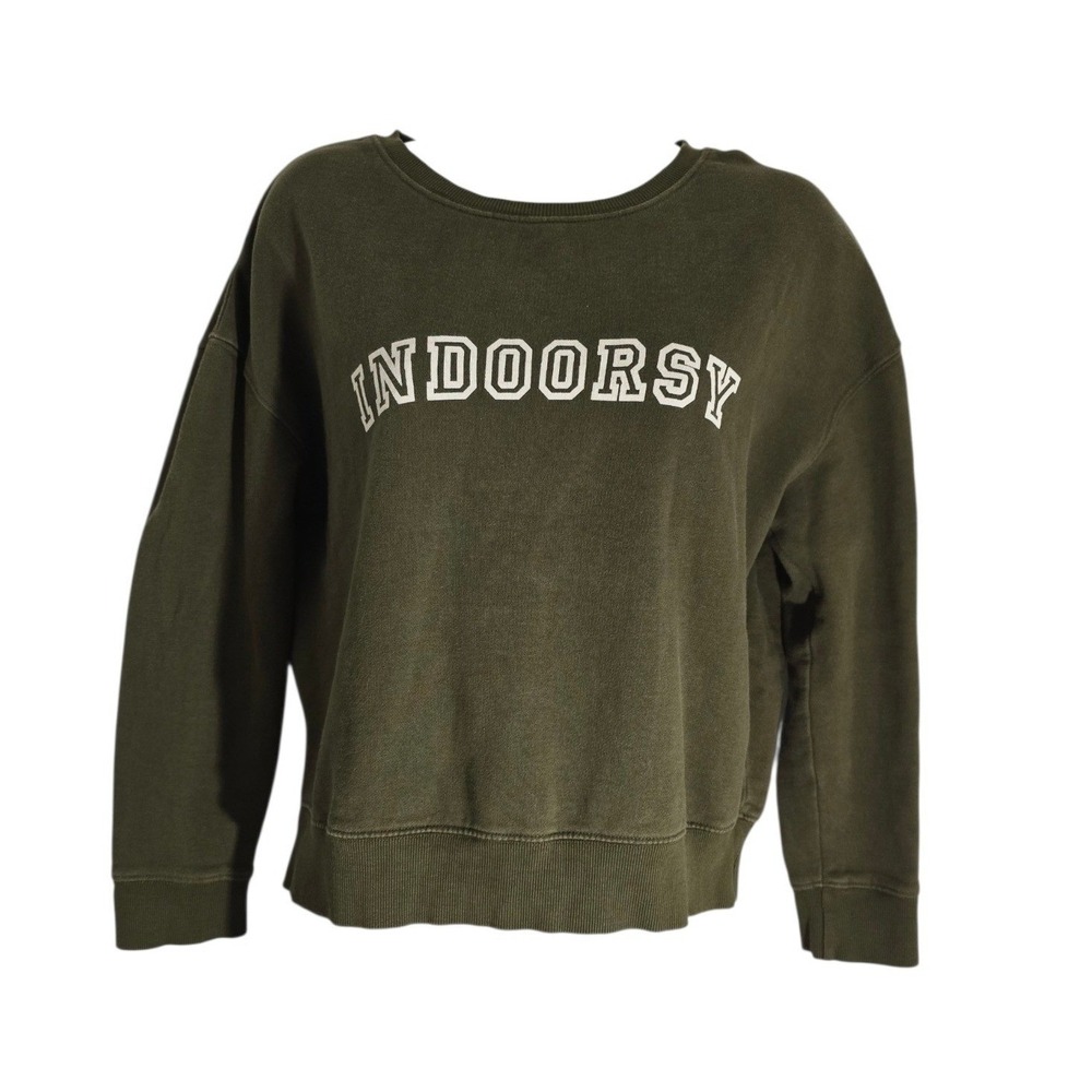 Pact Indoorsy Organic Cotton Sweatshirt Olive Green Graphic Pullover Small